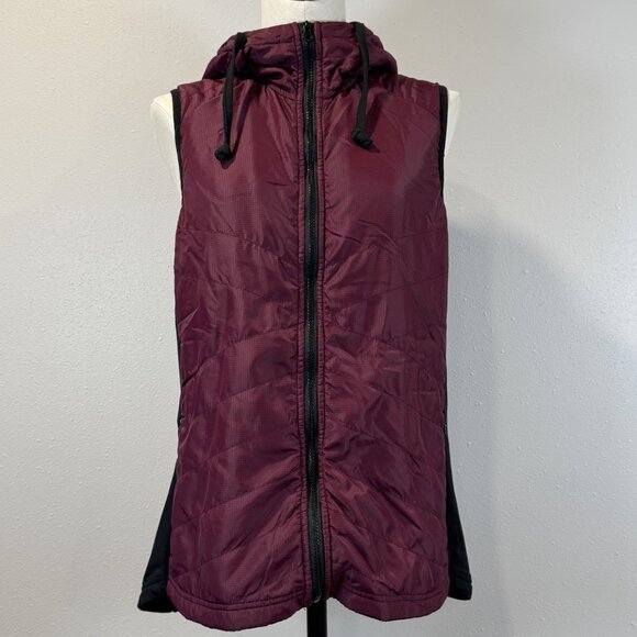 Lilac Bloom Womens Size L Burgundy Quilted Hooded Puffer Vest Full Zip Pockets - Picture 1 of 16